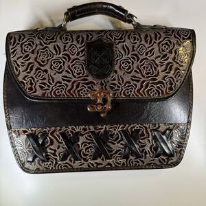 VTG 70s Dina Jordan Cowhide Tooled Leather Shoulder Bag Purse Floral Brown